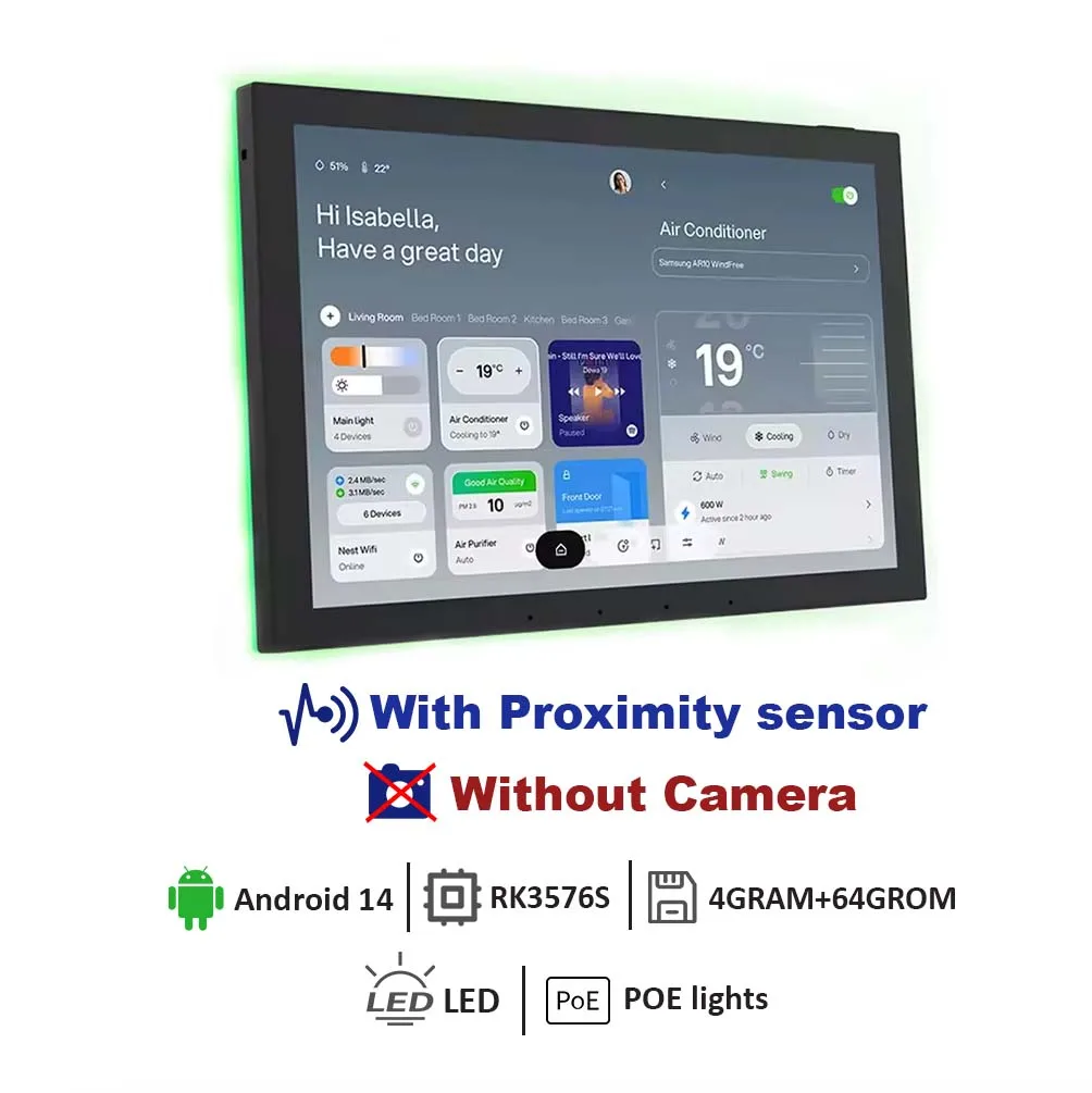 Wandgemonteerde 10 inch Android 14 Smart Home Controller, soepele 4G 64G touchscreen tablet, Tuya Home Assistant, POE, WiFi, BT, RS485, DC-ingang