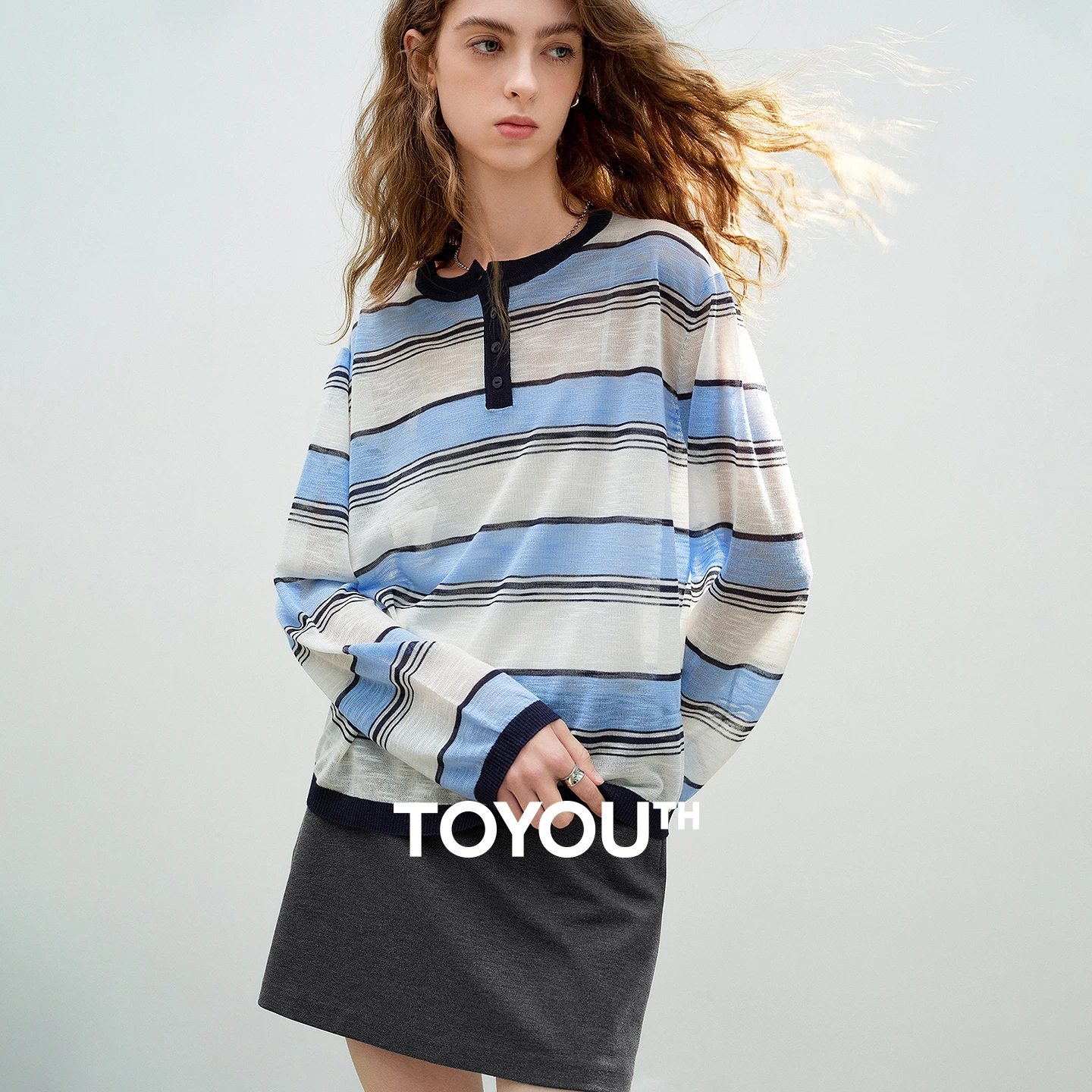 

TOYOUTH женские льняные вязаные топы 2026, весенние новые спортивные полосатые свободные легкие блузки с круглым вырезом