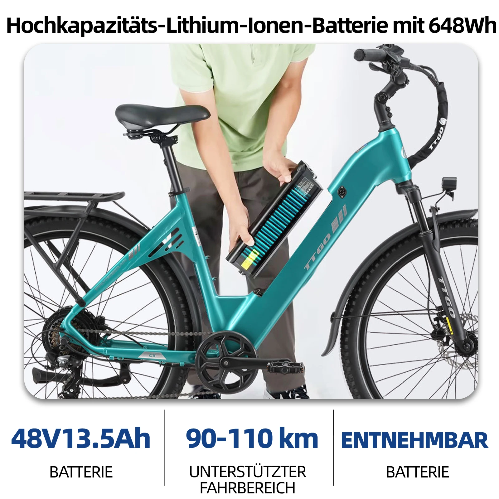 Bicicleta eléctrica TTGO C5 de 27.5 pulgadas para adultos, 648Wh, motor de 250W, alcance de 130 km, bicicleta eléctrica urbana para hombre y mujer, 7 velocidades, freno de disco hidráulico, bicicleta eléctrica de trekking para ir al trabajo.
