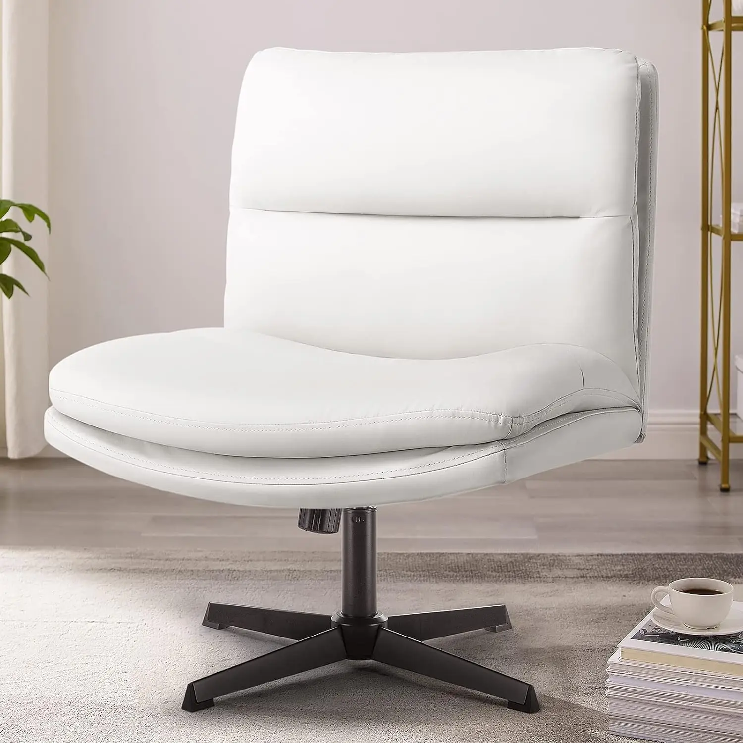 

PU Leather Criss Cross Legged for Home,Modern Swivel Vanity and Mid-Back Computer Chair,Height Adjustable Wide Seat for Task