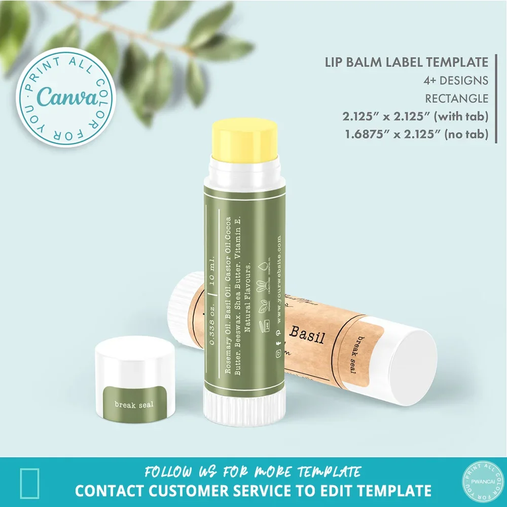 Minimalist Botanical Lip Balm Label Template Editable Printable Floral Lipstick Design for DIY Chapstick Twist Tube Stickers