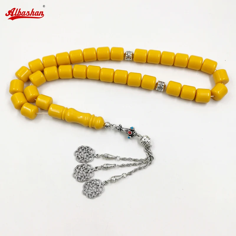 Tasbih men turkish prayer beads Yellow Resin luxurious Misbaha Tibetan silvers Accessories Eid gift islamic arabic bracelet