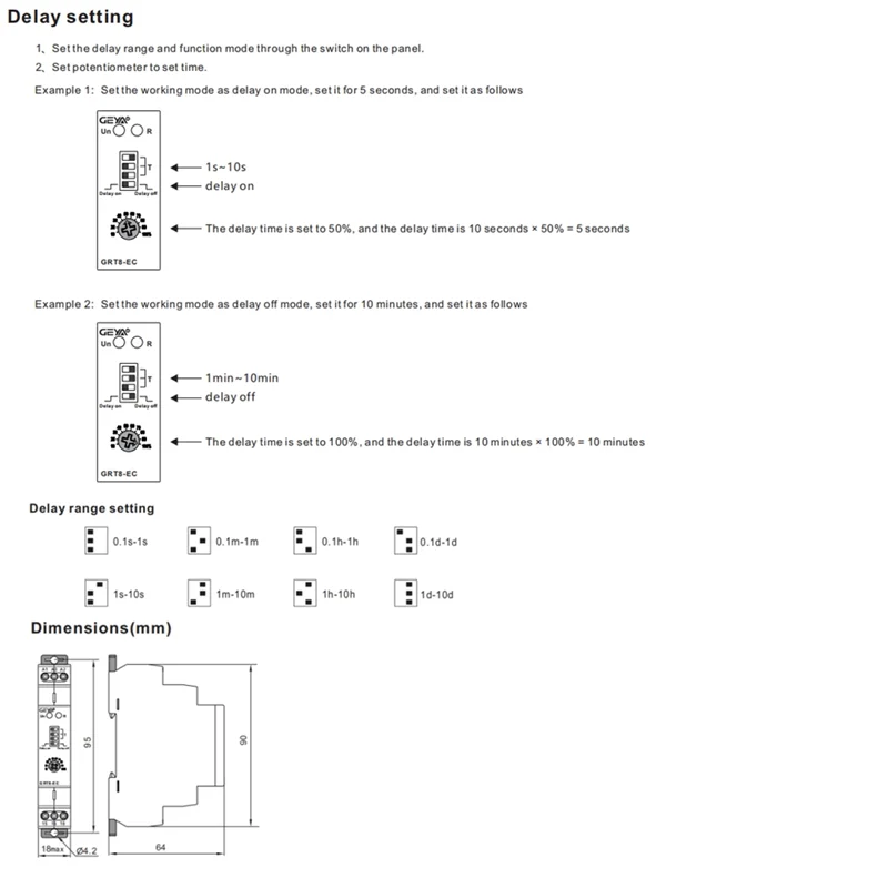 GEYA GRT8-EC 10A Dual Function Timer Relay on Delay or Off Delay Relay AC230V Time Relay