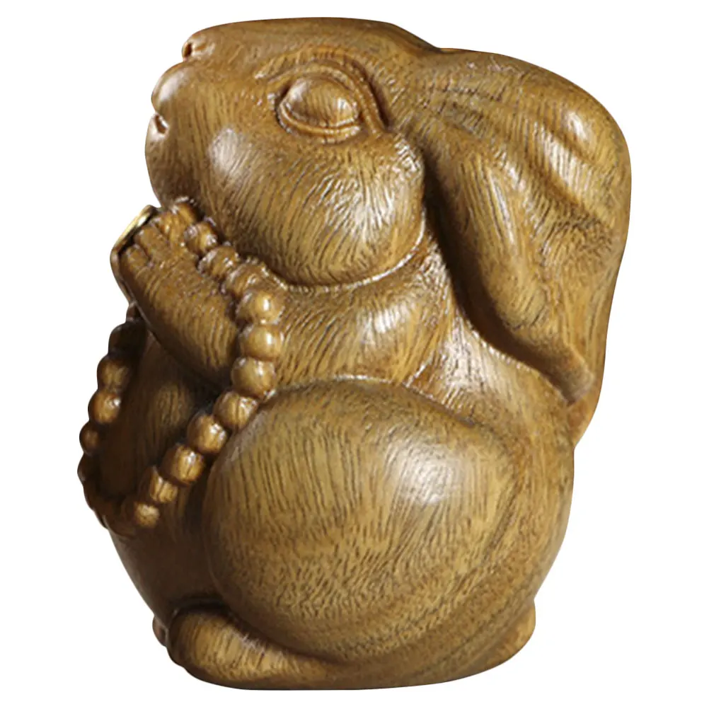 

Rabbit Incense Stick Holder Wood Carved Statue Incense Burner Desktop Aroma Censer Relaxing Decoration for Study Bedroom