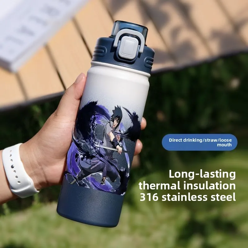 Garrafa de Água Naruto de Grande Capacidade em Aço Inoxidável 316, Caneca Térmica de Anime para Escola, Viagem, Atividades ao Ar Livre, Garrafa Ninja Mochila