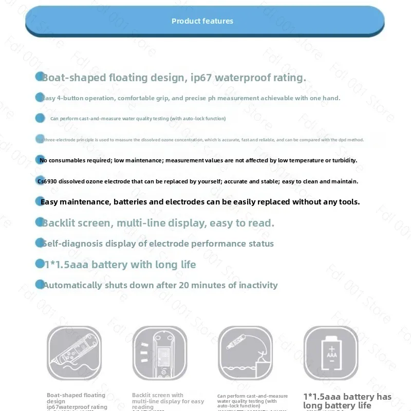 10.00mg/L Portable Dissolved Ozone O3 Meter Tester Resolution 0.01mg/L ±1% F.S. Waterproof grade IP67 view 3