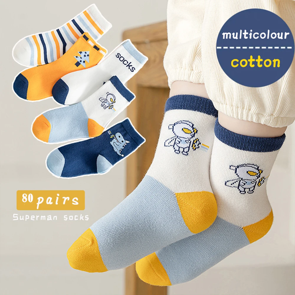 Random 3/5 pairs1-14 Years Junior's Mid-Tube Sock High Elasticity Soft Delicate Children Clothes For Autumn Skin Friendly Fabric