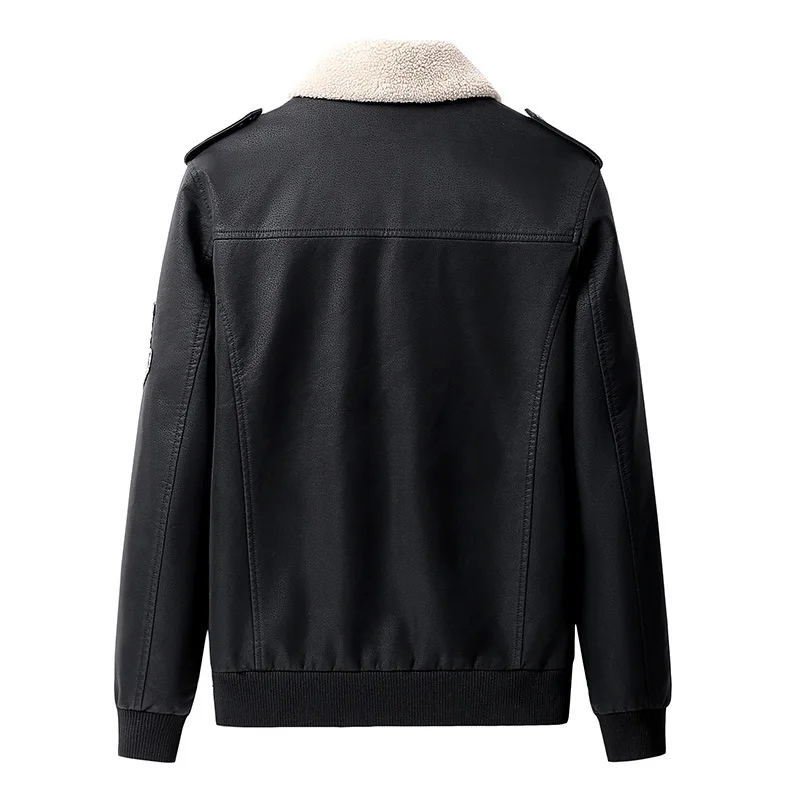 Men's Bomber Motorcycle Leather Jacket Vintage Fleece Faux Leather Jacket Gifts