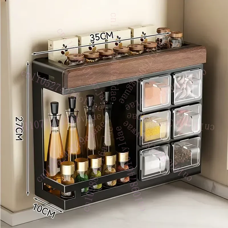 Walnut Wood Kitchen Spice Rack Wall Mounted Seasoning Box Jar Storage Unit Household Spice Organizer Shelf for Countertop