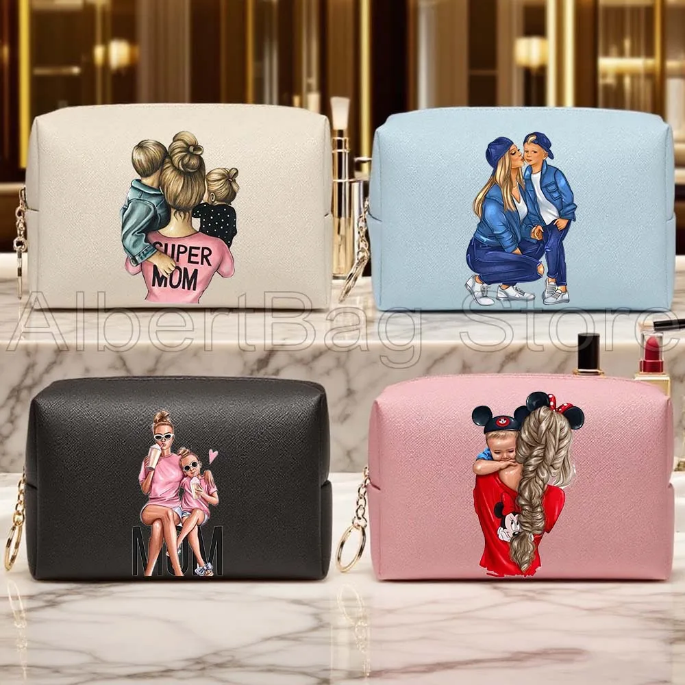 

Fashion Mam Super Mom Life Mum Dad Baby Girl Boy Love Heart PU Travel Cosmetic Bag Women Makeup Waterproof Toiletry Storage Bag