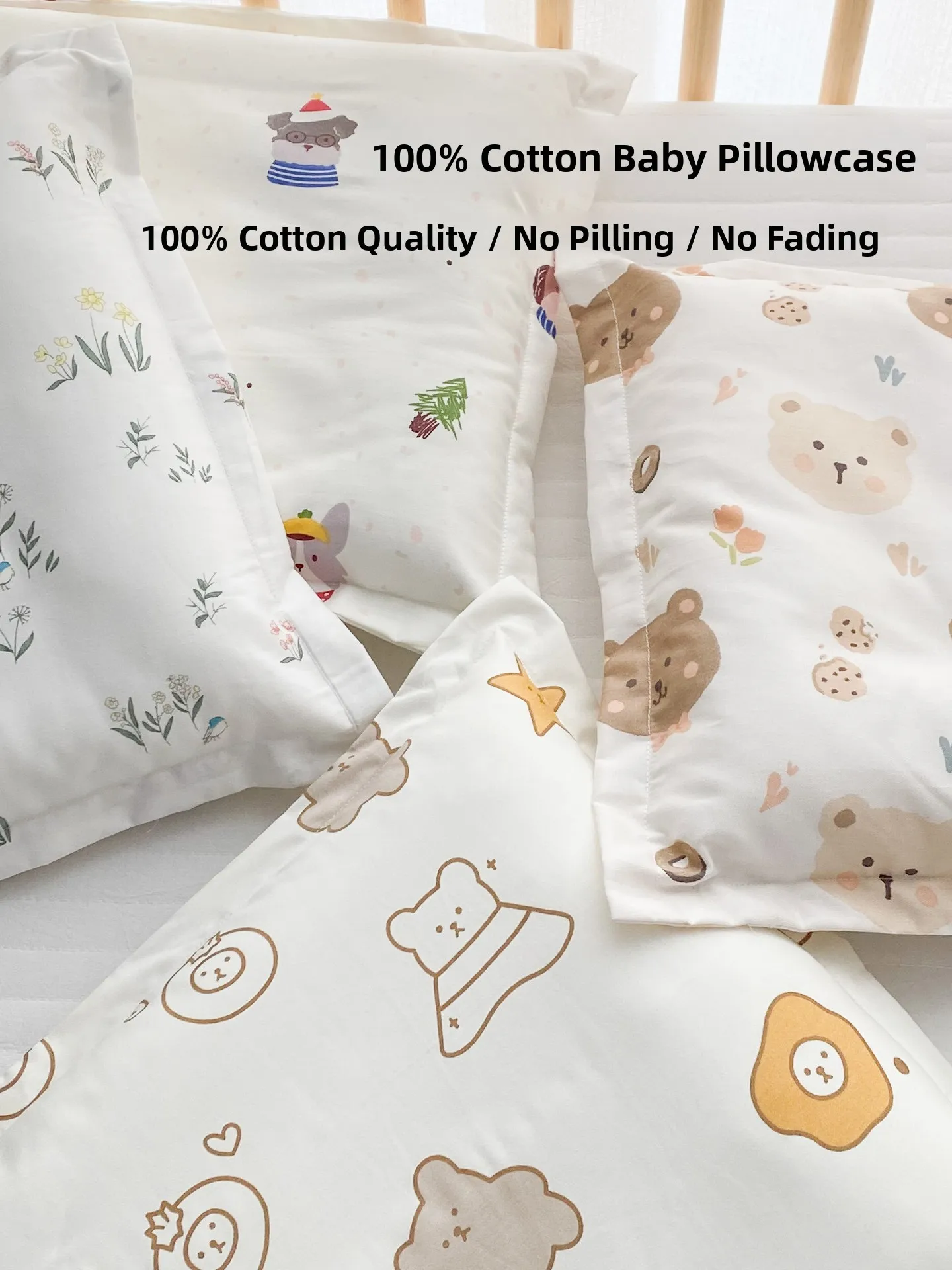 Pure Cotton Baby Pillowcase A-Class Fabric Sweat Absorbent Newborn Pillow Cover Cartoon Print Envelope Style Children's Bedding
