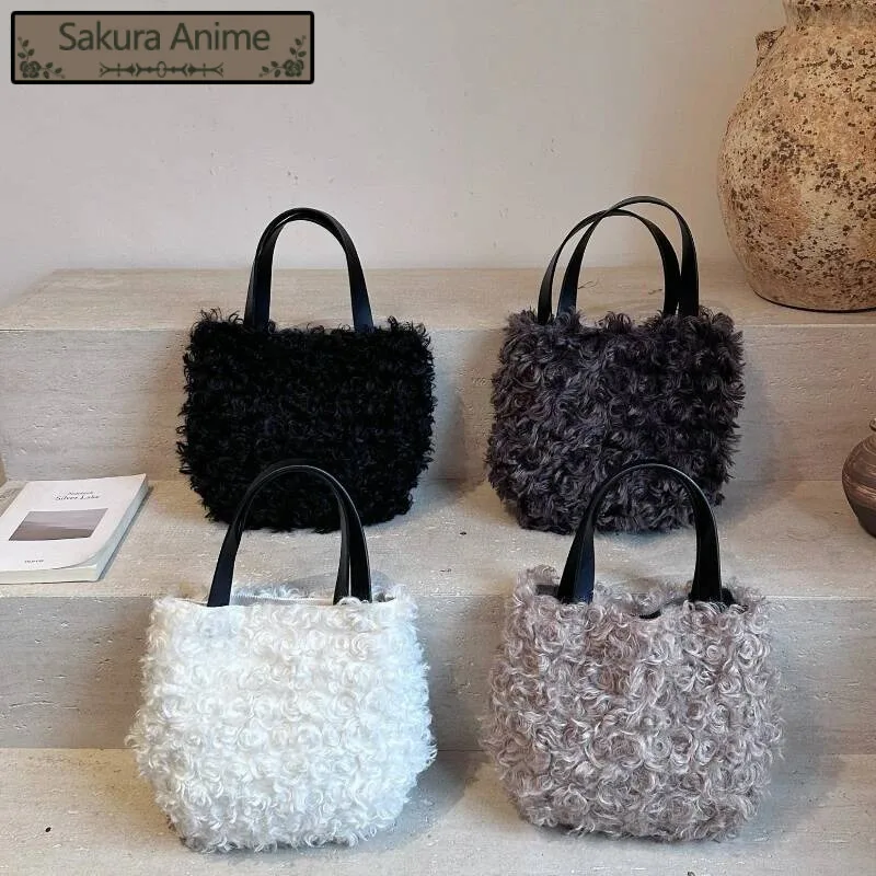 デザインファッションエレガントふわふわトップハンドルバッグソリッドオールマッチY2k美的財布とハンドバッグ女性クラッチ日本製