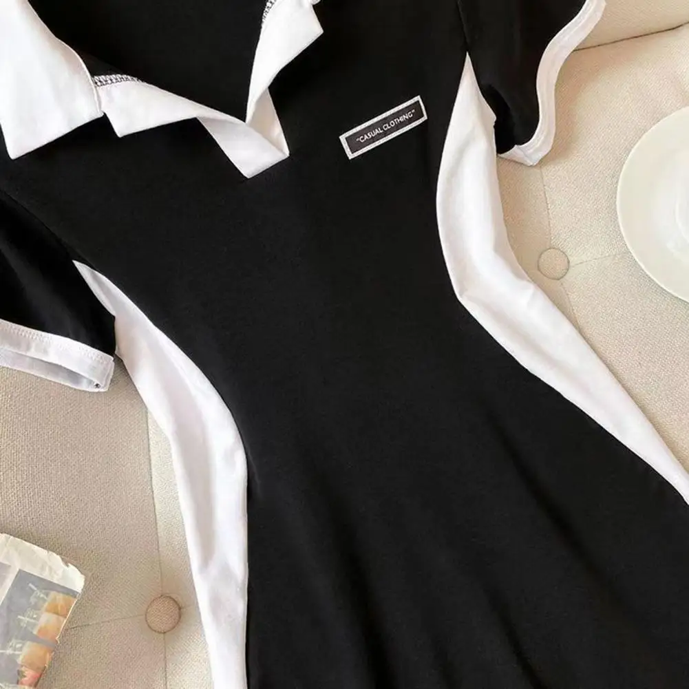 Chic Short-sleeve Dress Women's Colorblock Mini Shirt Dress with Collar Casual V Neck Bodycon Style Short Sleeve for Fashion