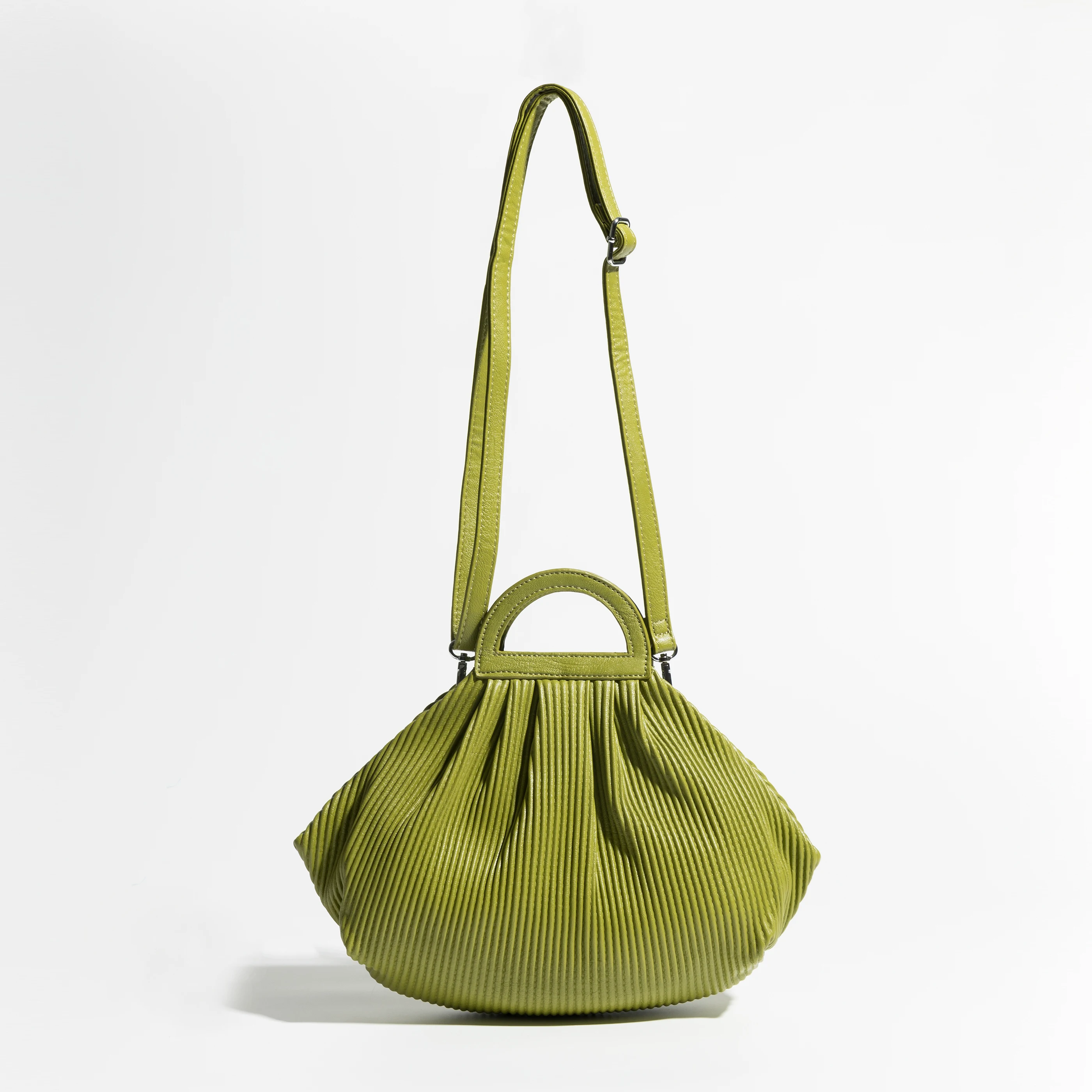 MABULA Winter Trend Women Pleated Dumpling Top Handle Purse Ruched Stylish Crossbody Bag Retro Solid Color Hasp Shoulder Handbag