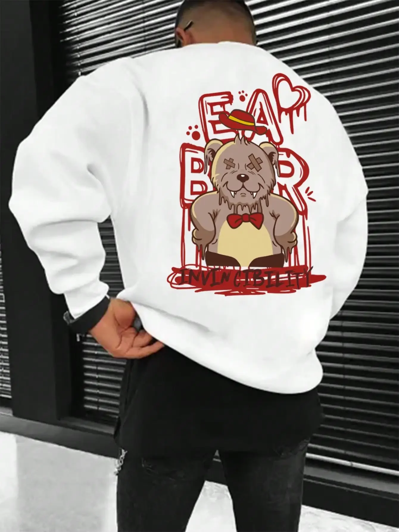 Angry Cartoon Akimbo Bear Pattern Mens Hoodie Fashion Autumn Pullovers Casual Crewneck Sportswear Hip Hop Fleece Male Hoodies