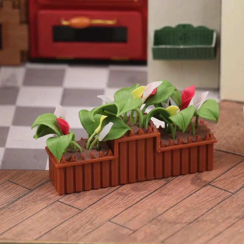 Calla Lily Potted Plant Miniature 1 12 Dollhouse Flower Bonsai Model Dolls House Micro Garden Landscape Decoration Ornament