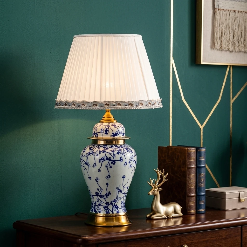 Chinese Ceramic Table Lamp With Dimming Function For Bedroom Living Room Hotel Decoration