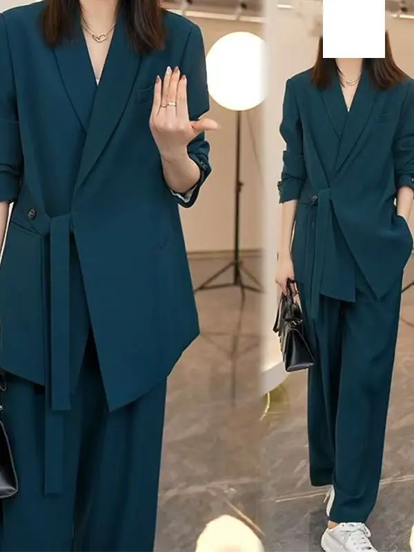 

Свободный комплект из двух предметов: брюки с широкими штанинами и топ, антивозрастной эффект, весна-осень, большие размеры, женский костюм, повседневный, удобный, полиэстер