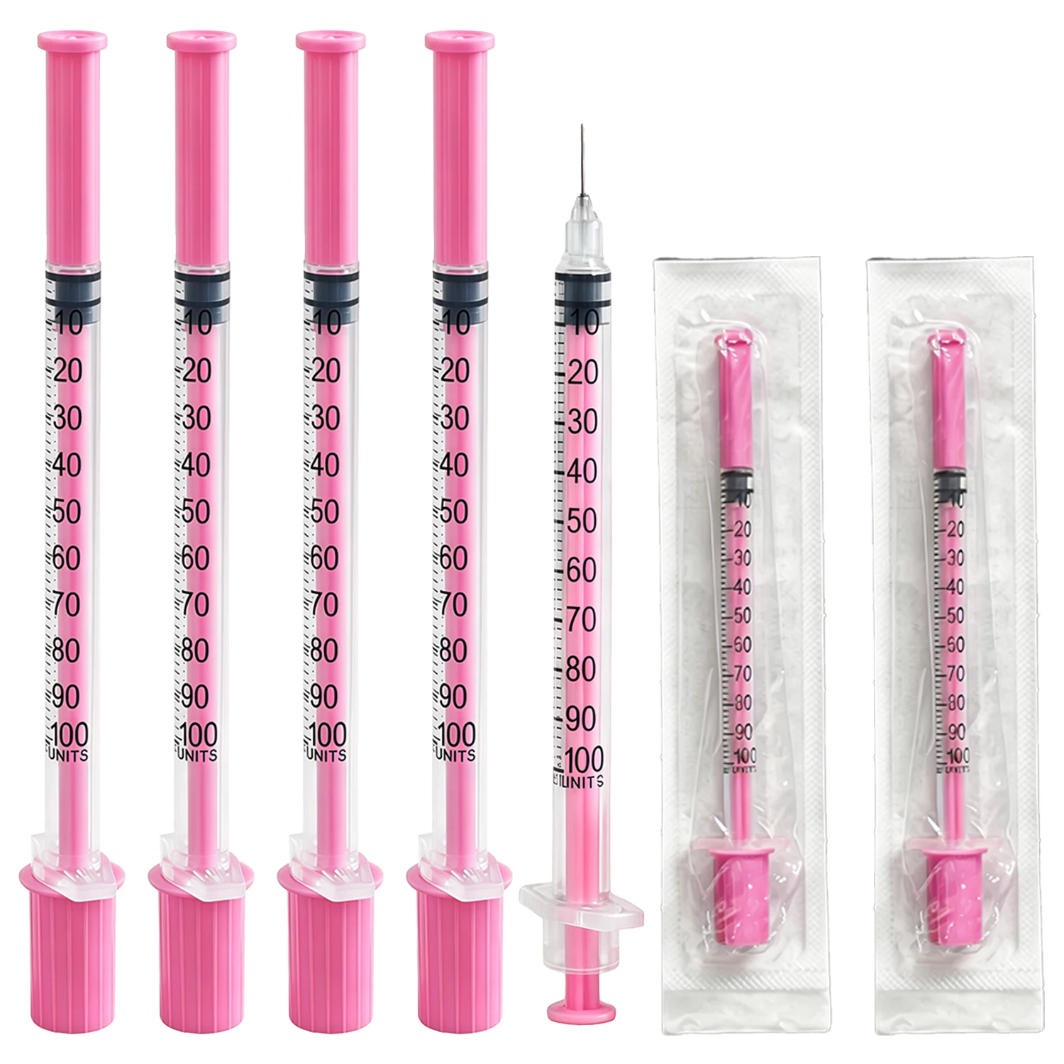 10/30/50Pcs Beauty 1ml Pink Insulin Syringe Needle 8mm EO Gas Sterilized in Blister Pack for Beauty Machine Tools Disposable