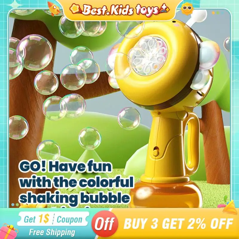 มือถือ Bee Bubble Gun พร้อมไฟเด็กเขย่าสบู่เป่า Bubble Machine กลางแจ้งของเล่นเด็กสาวงานแต่งงานเกม