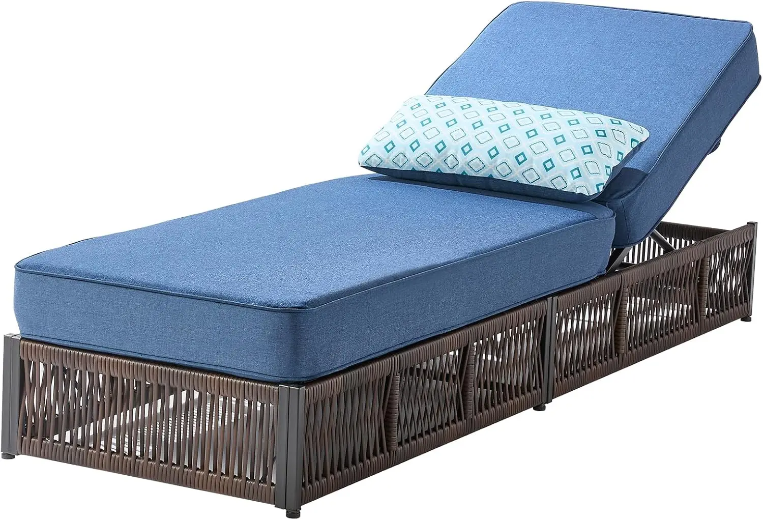 

Luxury Outdoor Chaise Lounge - 1 Set High Back Brown Wicker Patio Recliners Rattan Reclining Chairs - Navy Blue