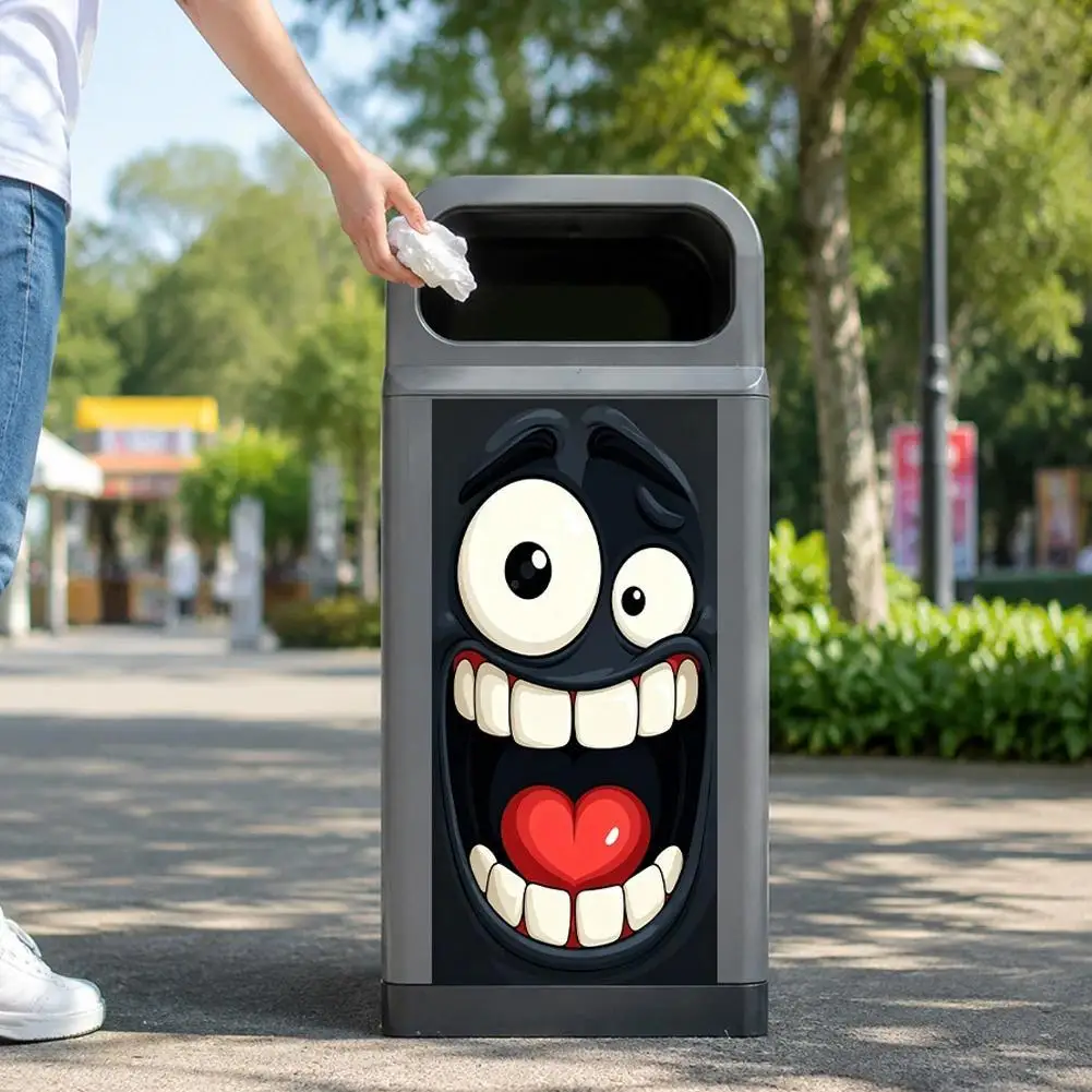 Outdoor Trash Can Decoration Stickers Exaggerated Big Eyes White Teeth Significant Cartoon Funny Big Mouth Trash Can Stickers