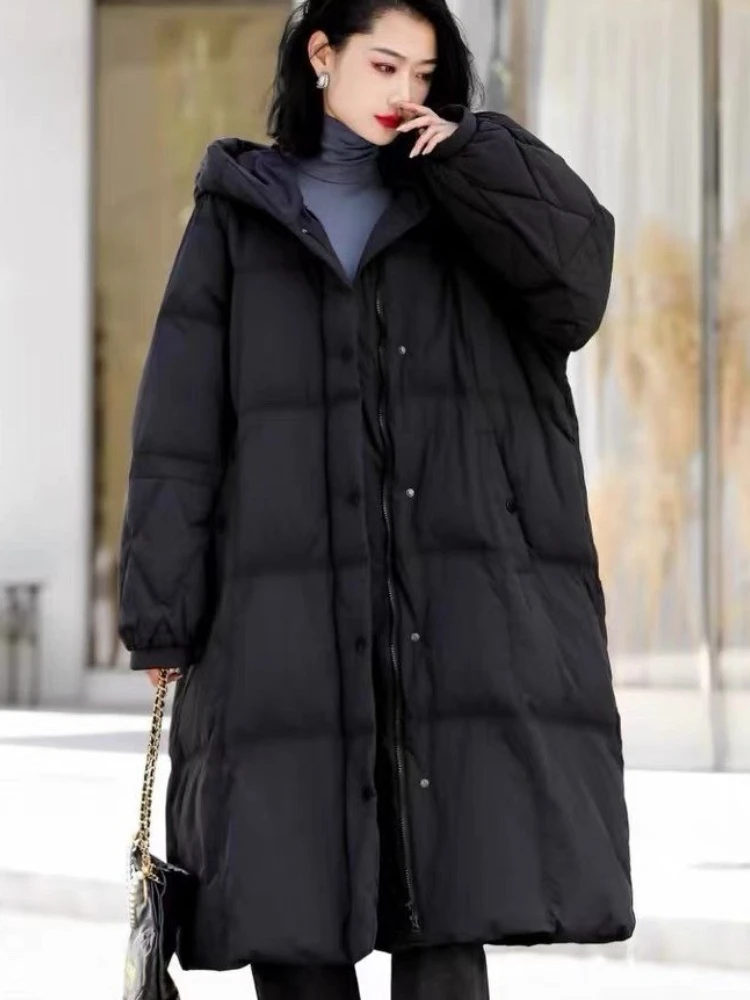 Chaqueta larga de invierno con capucha y cremallera Parkas para mujer 90 abrigo acolchado de pato blanco prendas de vestir gruesas abrigo acolchado cálido para mujer 2025 nuevo