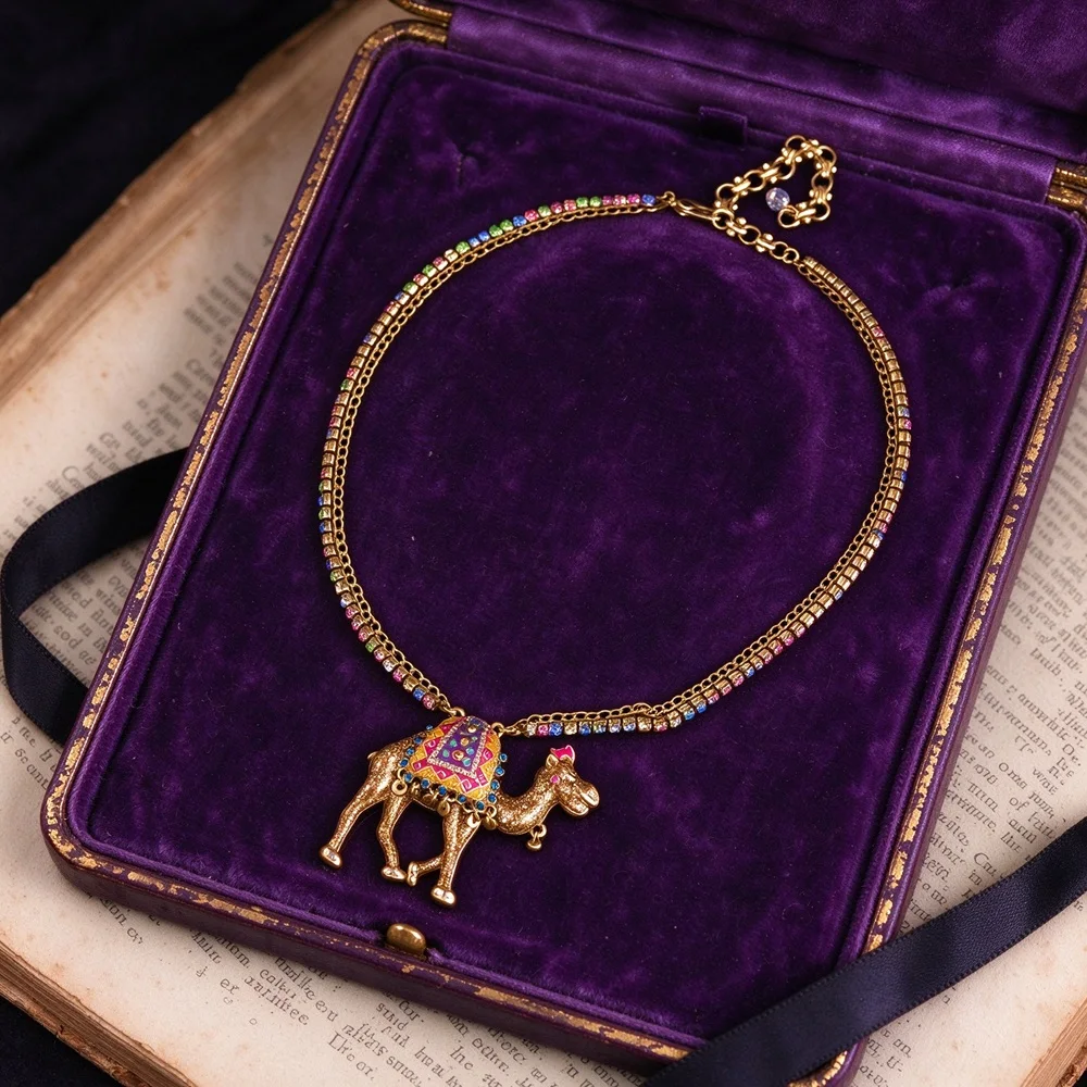 Fashion Vintage Colored gemstone oil dripping animal necklace for  Women's gift Party  Jewelry Necklace