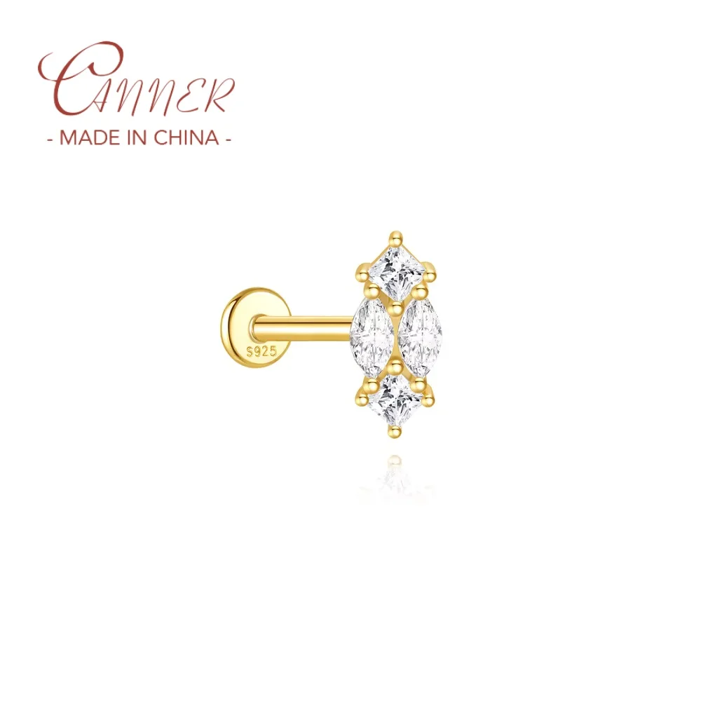 CANNER 1PC S925 Silver Natural Zircon Mosaic Flower Leaf Ear Clips and Ear Studs Beautiful Lovely, Non-fading, Piercing Jewelry