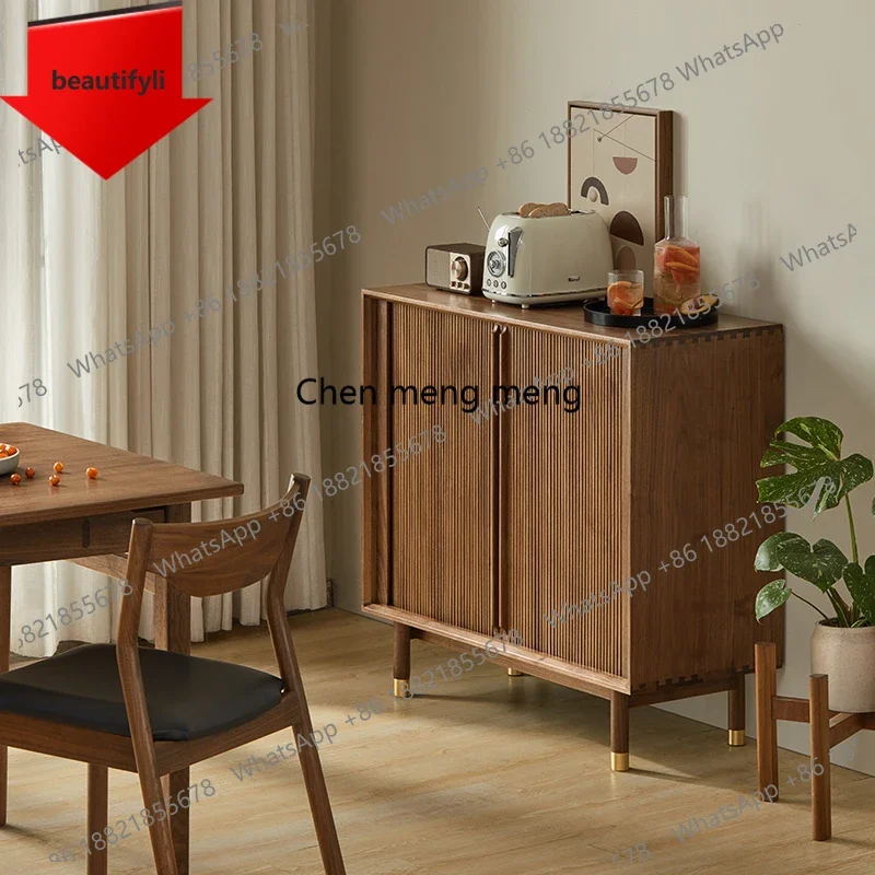 

Q181 Nordic solid wood dining side storage locker Modern simple black walnut tea cabinet