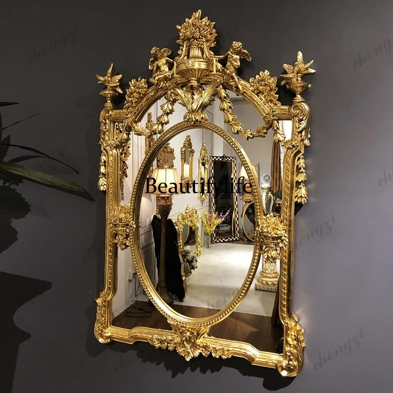 Z138 European retro fireplace decorative mirror engraving dressing mirror French engraved wall hanging enigma mirror
