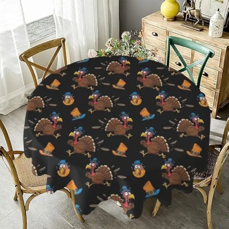 Wrinkle Resistant Fabric Round Tablecloth Compatible with Cute Thanksgiving Funny Table Cover for Restaurant Picnic Indoor