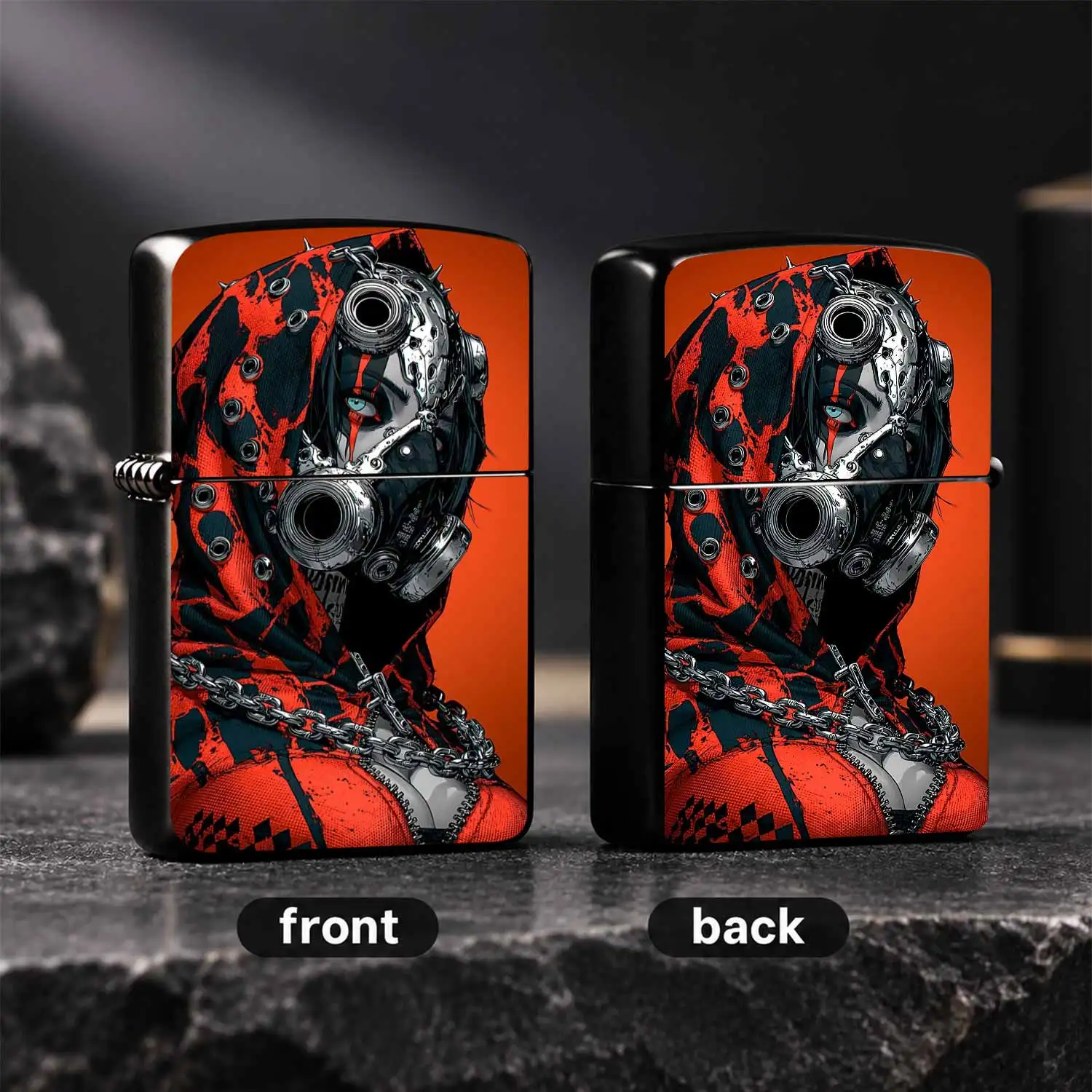 Trendy Cyber Mechanical Mask Figure Printed Lighter, Cool Functional Stylish Creative Accessory, Portable Daily Use Ignition Tool, Unique Niche Gift For Friends, Suitable For Multiple Scenes, High Sense Decorative Ornament A Humorous And In