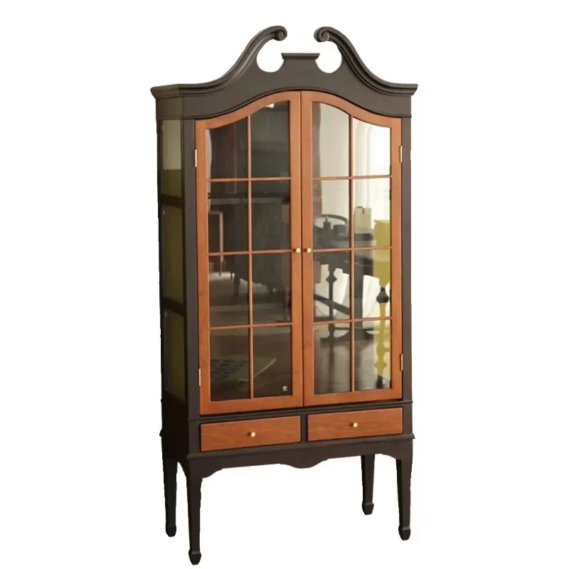 

French Nanyang retro wine cabinet American solid wood glass bookcase Old Shanghai Republic of China style sea style display