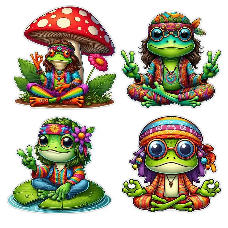 Hippie Frog Animal Wall Sticker Bathroom Toilet Decor Living Room Cabinet Refrigerator Home Decoration Decals Stickers M1169