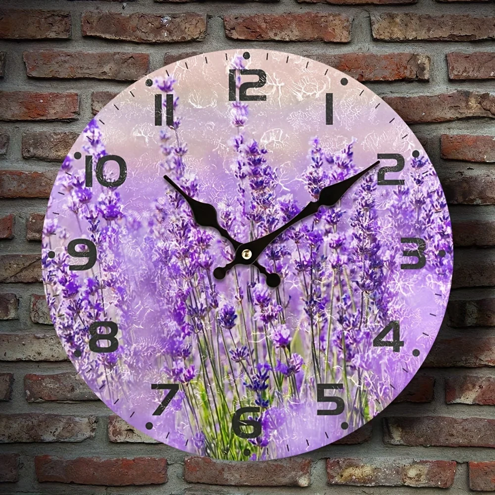 Lavender Fields Oil Painting Wall Clock - Purple Floral Design,Battery Operated For Home, Office, Or School Decor