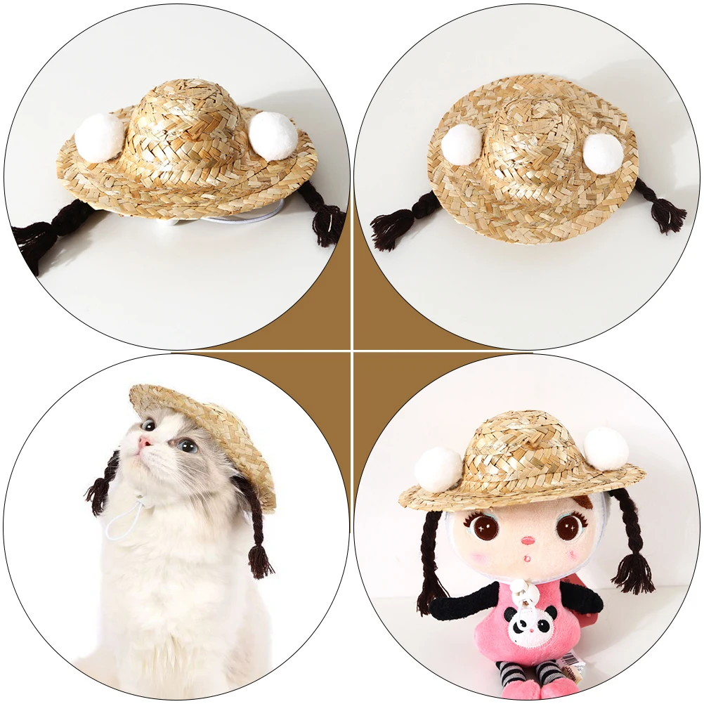 

1pc Straw Hat Braided Pet Costume Mini Supply Lovely Woven Decor Creative Cat Dog Hats Pet Straw Adorable Photo Shoot Summer