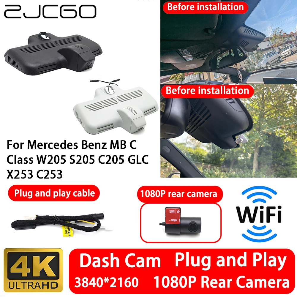 

for Mercedes Benz MB C Class W205 S205 C205 GLC X253 C253 4K 2160P Front Rear Camera Dash Cam Wifi Plug and Play Video Recorder