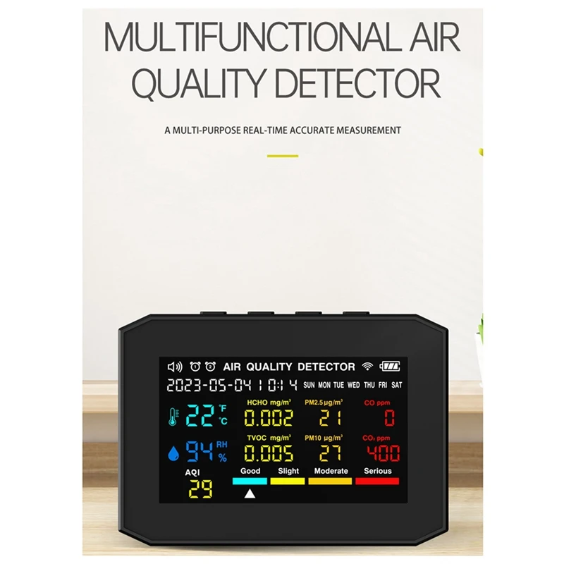 10-In-1 Air Quality Monitor CO2 Meter CO TVOC HCHO PM2.5 PM1.0 PM10 Temperature And Humidity Carbon Dioxide Detector Durable