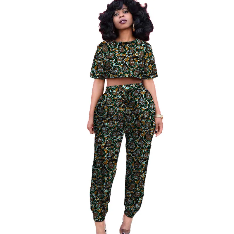 Custom Size African Suits Original Design Women Mini Tops Patch Jogger Pants Nigerian Fashion Lady\'s Ankara Print Party Wear