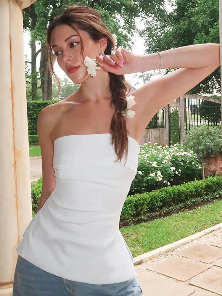 Women's Solid Strapless Tube Top Backless Bralette Split Bandeau Sexy Lenceria Turndown Slash Neck Bra Turndown Slash Neck