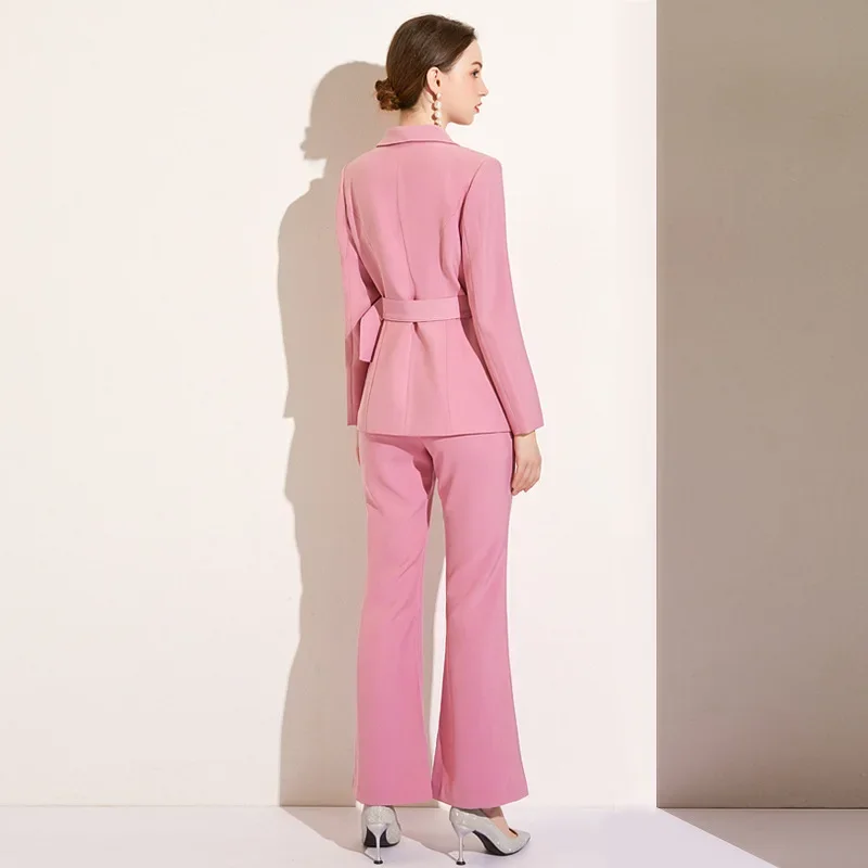 Pop Cintura da donna di alta qualità Abbigliamento da lavoro Blazer Pantaloni Abiti Set 2 pezzi Elegante Slim Fit Rosa formale Office Lady Blazer S