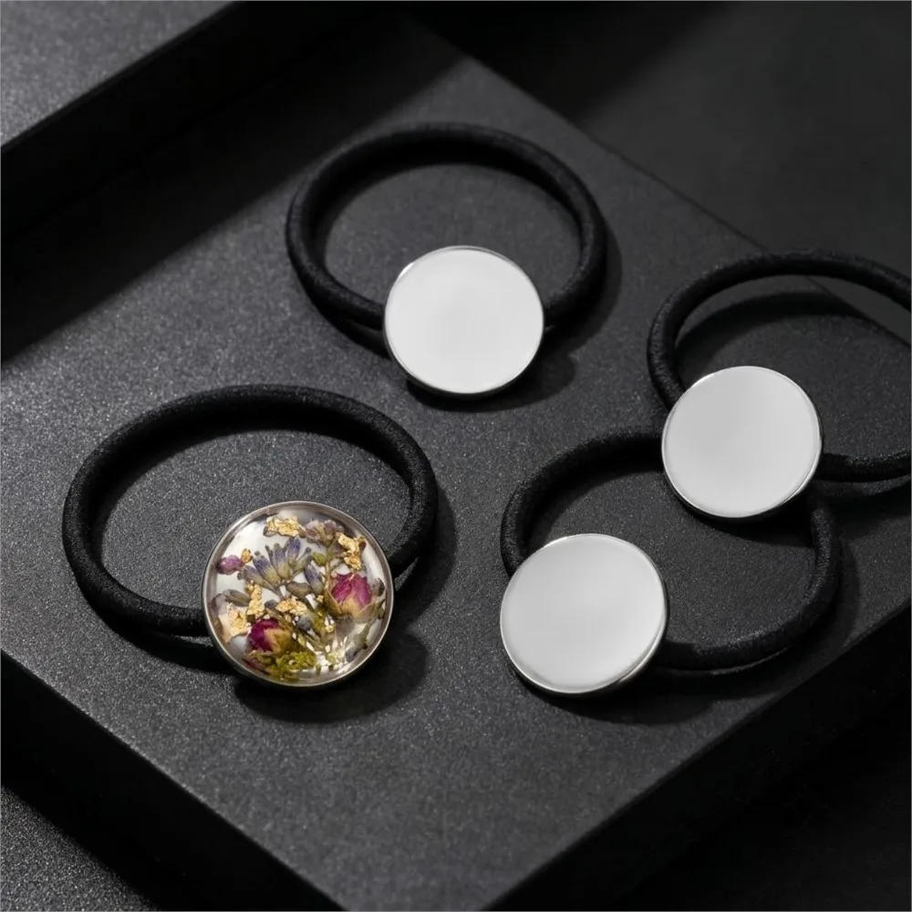 5pcs 20/25/30mm Stainless Steel Bouncy Scrunchie with Round Base Bracket For DIY Hair Accessories Headwear Base Accessories