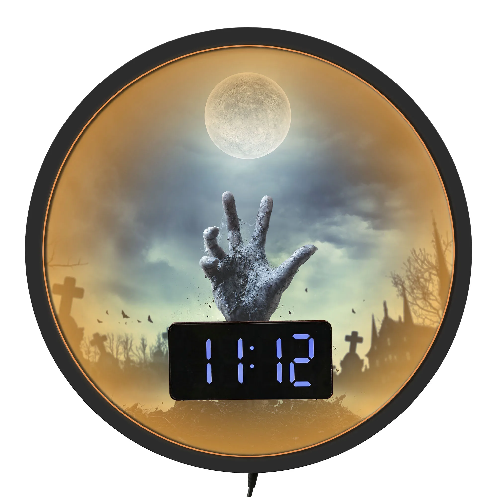 Spooky Zombie Hand LED Digital Wall Clock with Temperature Calendar Date Halloween Horror Decor Luminous Night Light Wall Clock