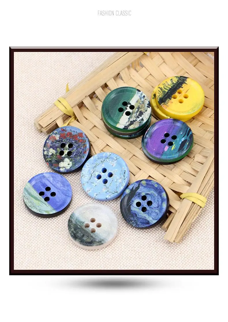 6pcs Novelty Oil Painting Style Resin DIY Buttons For Clothing Luxury Four Eye Button Overcoat Suit Decoration Sewing Accessory