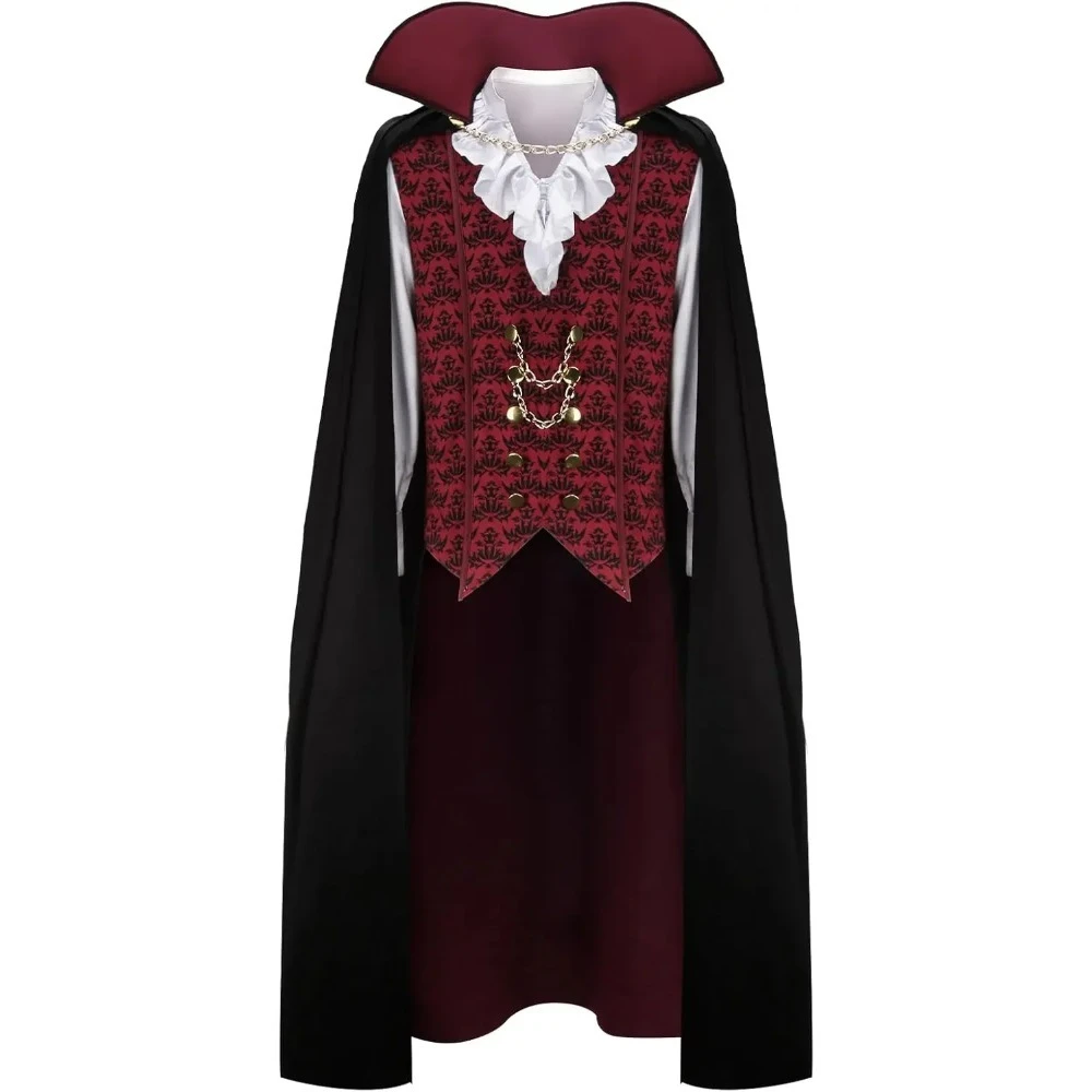 

Костюм дьявола-вампира для взрослых мужчин: рубашка, плащ, накидка, средневековый, ренессансный, викторианский, готический, для Хэллоуина, косплей, длинная накидка