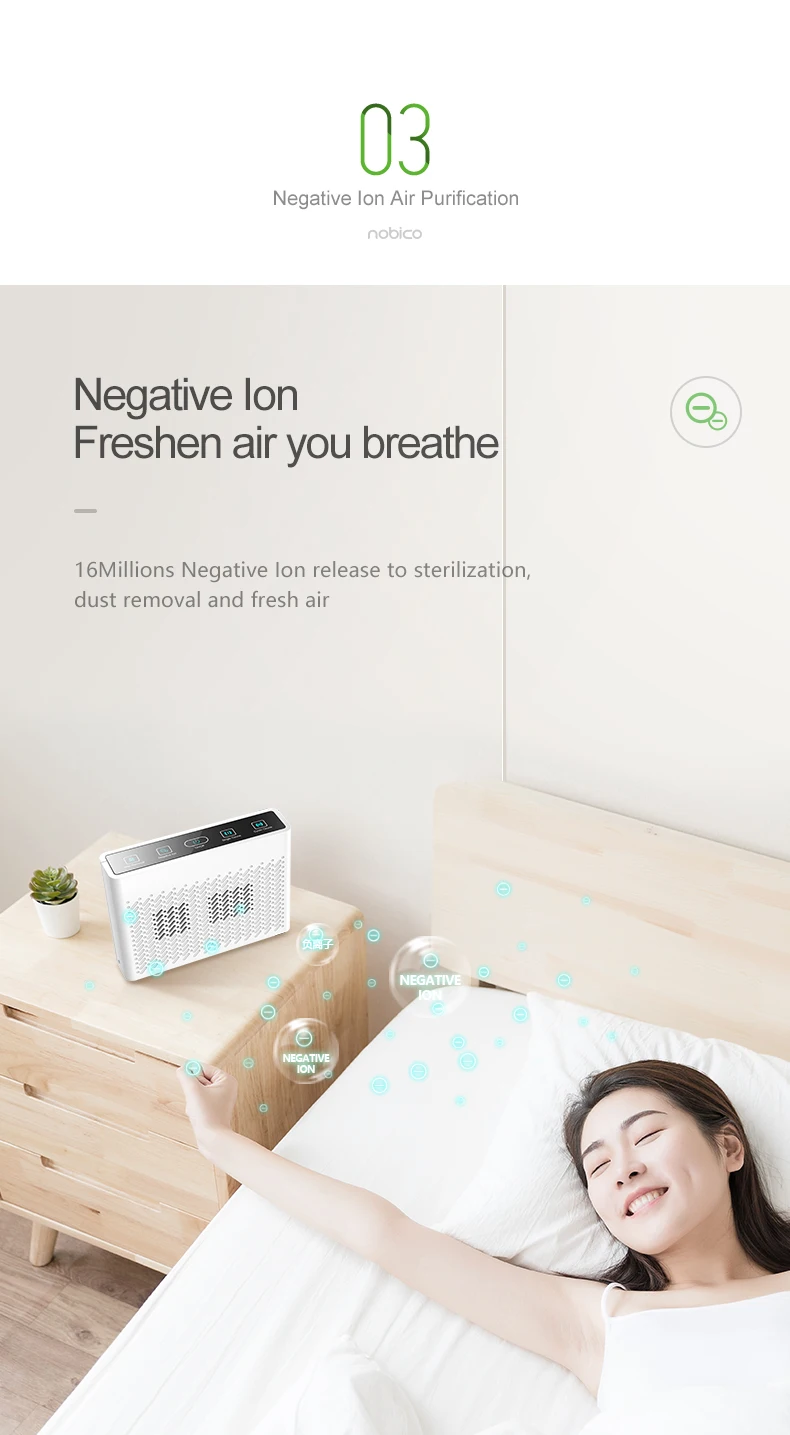 Air Purifier for Pet Odor Negative Ion Air Freshener Ultrasonic Dust Mite Killer Dual Ozone Modes Portable Hotel Air Disinfector