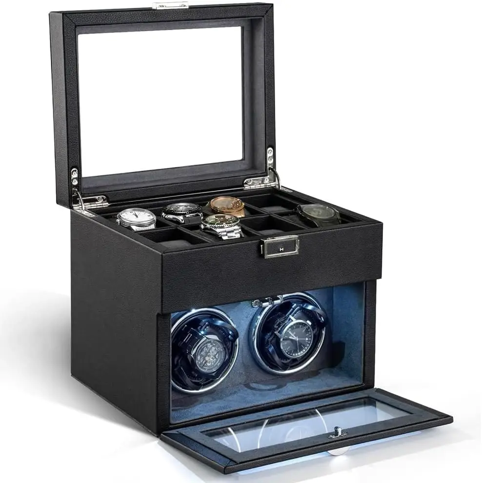 

Automatic Watch Winder with LED Light, Quiet Motor, Adjustable Pillows and Storage Box - Perfect Gift for Men
