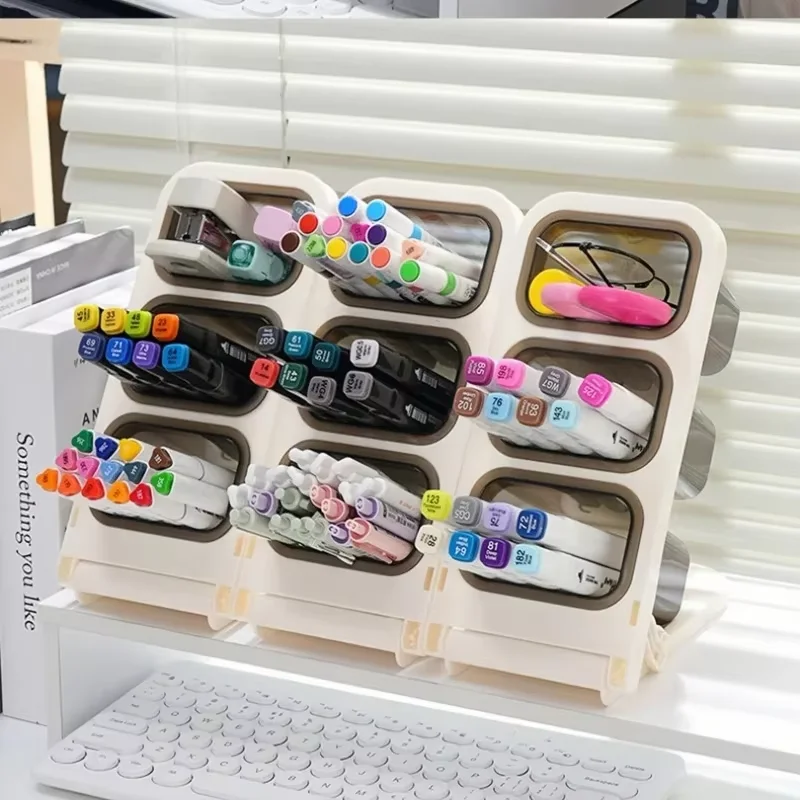 Detachable Slant Insert Pen Holder, Home Desk Pen Box, Office Desktop Pen Stand, Multi-layer Student Stationery Box