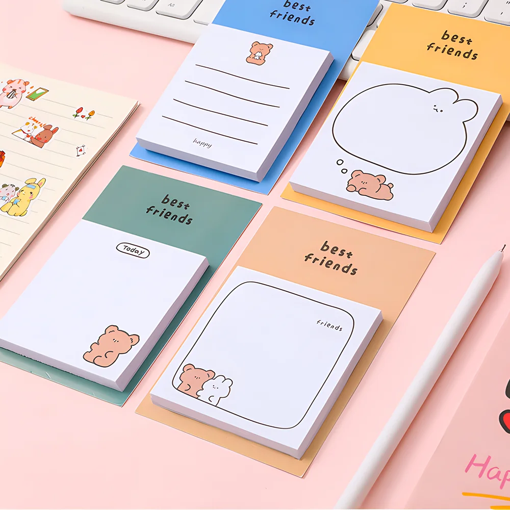 Cute Kawaii Bear Sticky Notes Funny Memo Pad Post Notepads Back to School Girl Stationery Office Supply Planner Agenda Checklist